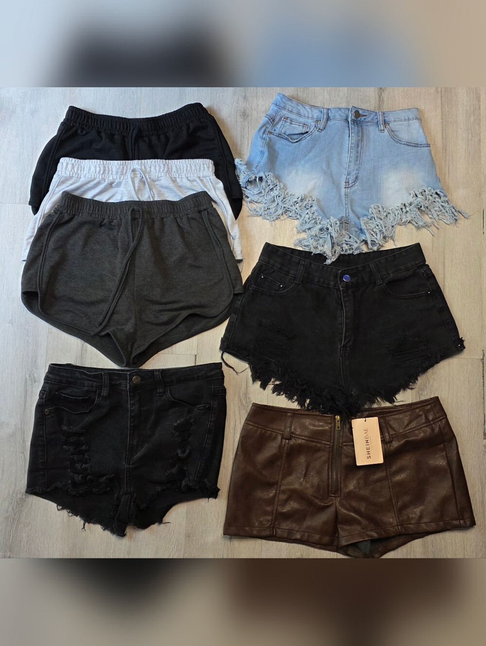 Lot of 7 Womens Shein Shorts Jean, Denim, Dolphin, Faux Leather Small & Medium